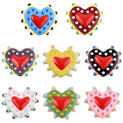 8Pcs 8 Colors Painted Glass Beads Bumpy Beads Heart LAMP-FS0001-50-1