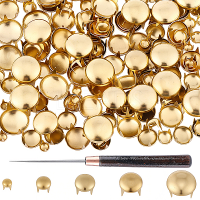150Pcs 5 Styles Flat Round Brass Four Claw Nail KK-CL0001-03G-1