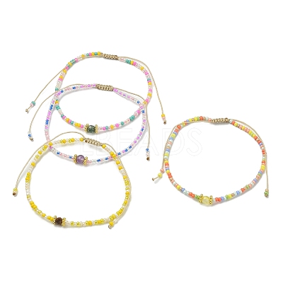 Natural Mixed Gemstone & Seed Braided Bead Bracelet BJEW-JB09613-1