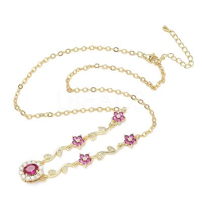 Brass Pave Cubic Zirconia Flower Pendant Necklaces NJEW-C121-04A-01G-1
