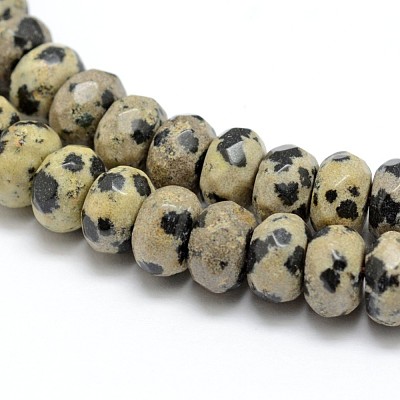 Faceted Natural Dalmatian Jasper Rondelle Beads Strands X-G-K090-03-1