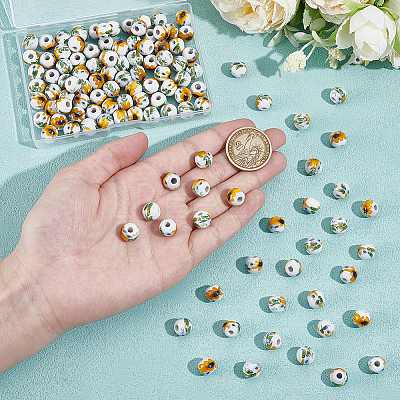 120Pcs Floral Printed Porcelain Beads PORC-UN0001-04-1