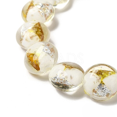 Handmade Gold Foil and Silver Foil Lampwork Flat Round Beads FOIL-C001-02G-1