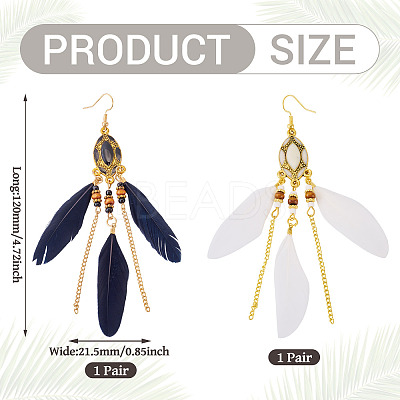 2Pairs 2 Colors Feather Chandelier Earrings EJEW-TA0001-81B-1