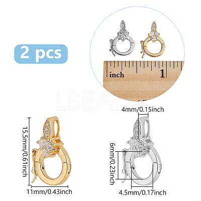 2Pcs 2 Colors S925 Sterling Silver Micro Pave Clear Clear Cubic Zirconia Twister Clasps STER-PH0003-56-1