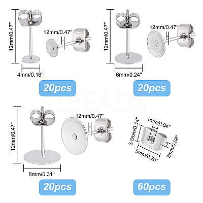 304 Stainless Steel Stud Earrings Findings STAS-PH0018-64P-1