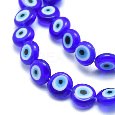 Handmade Evil Eye Lampwork Flat Round Bead Strands LAMP-L058-6mm-12-1
