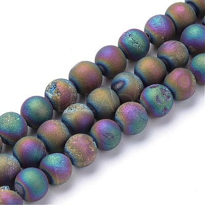 Electroplated Natural Druzy Geode Agate Bead Strands G-R345-8mm-59-1