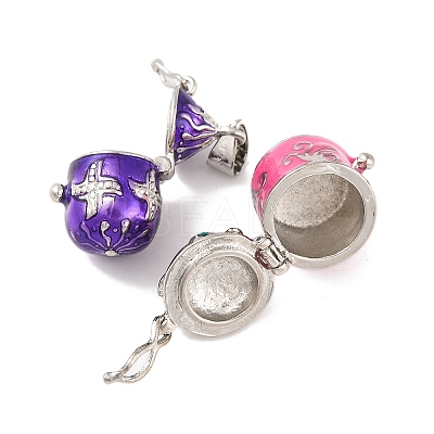 Platinum Color Brass Prayer Box Pendants KK-G189-M3-1