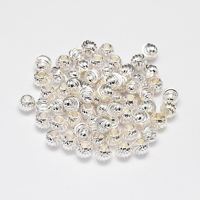 Rack Plating Brass Corrugated Round Spacer Beads X-KK-I600-4mm-S-RS-1