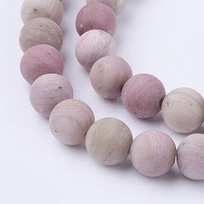 Frosted Natural Rhodonite Round Bead Strands G-G735-09F-8mm-1