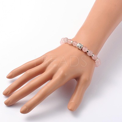 Buddha Head Gemstone Beaded Stretch Bracelets X-BJEW-JB01864-04-1