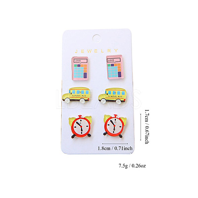 3 Pairs Back-to-school Acrylic Stud Earrings FS-WGAA197-20-1