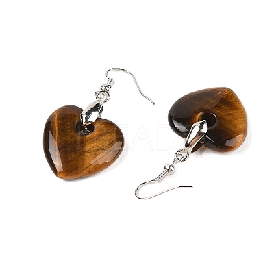 Natutal Tiger Eye Dangle Earrings EJEW-F343-D08-1