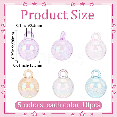 50Pcs 5 Colors Transparent Acrylic Pendants MACR-SP0002-39-1