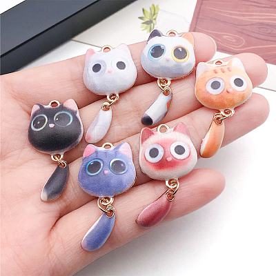 24Pcs 6 Colors Printed Alloy Pendants FIND-BM0001-80-1