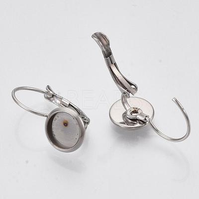 Tarnish Resistant Flat Round Tray Smooth Surface 304 Stainless Steel Leverback Earring Findings STAS-R065-64-1