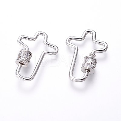 Brass Micro Pave Cubic Zirconia Screw Carabiner Lock Charms ZIRC-I031-07P-1