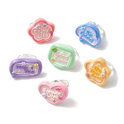 6Pcs 6 Styles Opaque Resin Adjustable Rings RJEW-JR00668-1