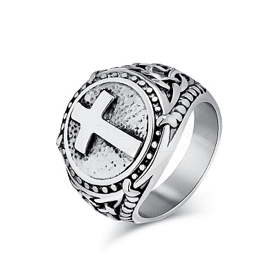 Stainless Steel Cross Signet Rings PW-WG22383-06-1