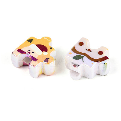 UV Plating Opaque Printed Acrylic European Beads OACR-N153-06-1
