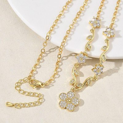 Brass Pave Cubic Zirconia Flower Pendant Necklaces NJEW-C121-04B-G-1