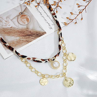 Alloy Crystal Rhinestone with Imitaiton Pearl Pendant Polyester Collar Necklaces for Women NJEW-SP0001-17A-1