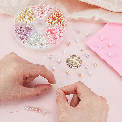 360Pcs 6 Colors Baking Paint Pearlized Glass Pearl Round Beads HY-GA0001-01A-1