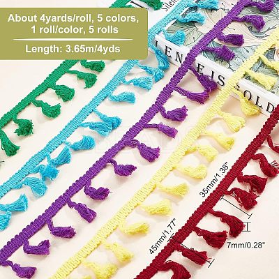 5 Rolls 5 Colors Cotton Tassel Ribbons OCOR-CA0001-13-1
