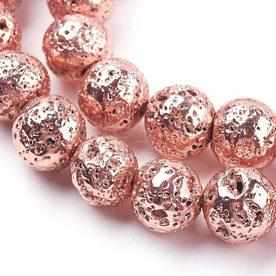 Electroplated Natural Lava Rock Bead Strands G-E429-01-10mm-RG-1