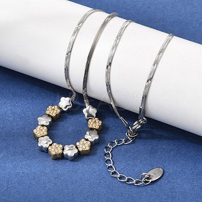 Duo Tone 304 Stainless Steel Micro Pave Clear Cubic Zirconia Beaded Pendant Flat Snake Chain Necklaces SA-CBAB122-01B-1