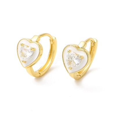 Enamel Heart Hoop Earrings with Clear Cubic Zirconia EJEW-E270-03G-1