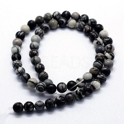Natural Black Silk Stone/Netstone Beads Strands G-I199-11-6mm-1