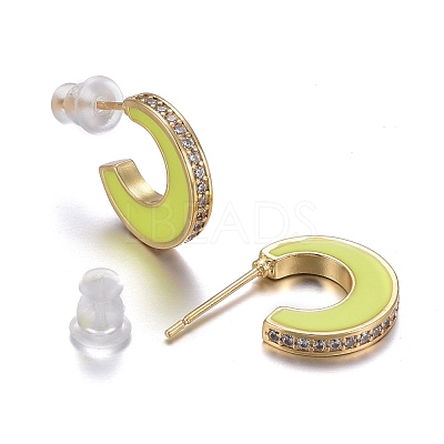 Brass Micro Pave Clear Cubic Zirconia Half Hoop Earrings EJEW-L231-64D-1