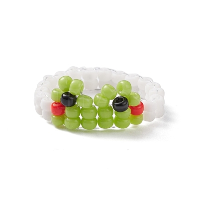 Glass Seed Braided Bead Frog Shape Finger Ring for Women RJEW-TA00052-1