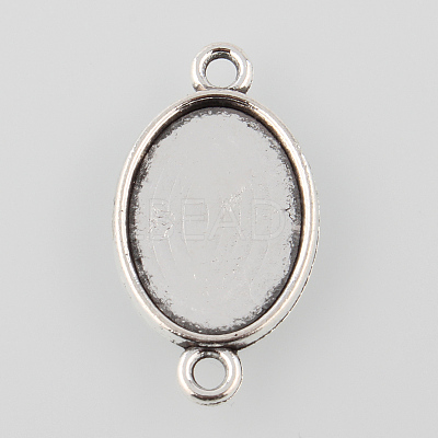 Antique Silver Tibetan Style Alloy Flat Oval Cabochon Connector Settings X-TIBE-M022-06AS-1