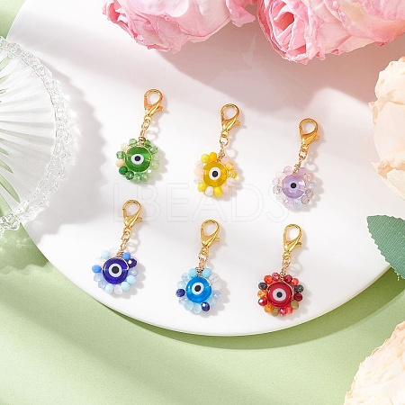 6Pcs Handmade Evil Eye Lampwork Pendant Decorations HJEW-JM04257-1