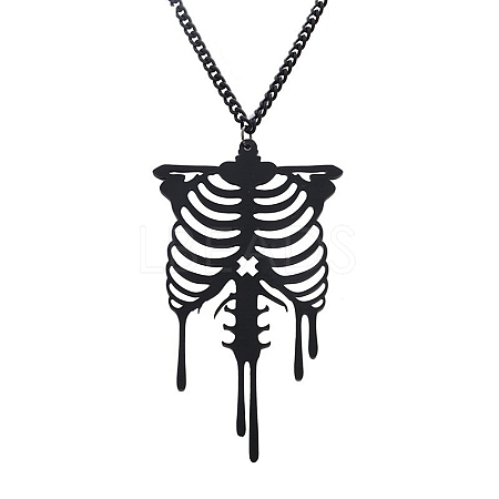 Halloween Breastbone Skull Acrylic Pendant Necklace for Women HAWE-PW0001-228-1