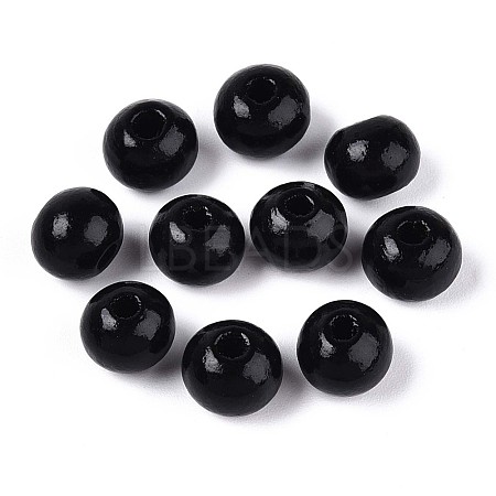 Spray Painted Round Natural Schima Wood Beads WOOD-A018-8mm-03-1