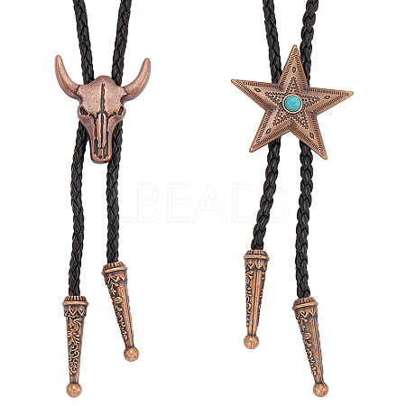2Pcs 2 Styles Adjustable Vintage PU Leather Bolo Tie NJEW-GF0001-13R-1