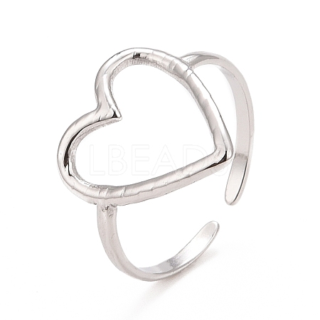 Non-Tarnish 304 Stainless Steel Open Heart Cuff Ring for Women X-RJEW-C025-22P-1