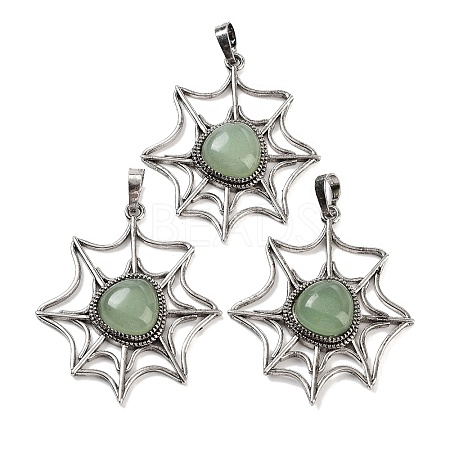 Natural Green Aventurine Spider Web Pendants G-Q163-09AS-07-1