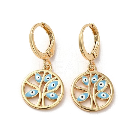 Tree with Evil Eye Real 18K Gold Plated Brass Dangle Leverback Earrings EJEW-Q797-19G-02-1