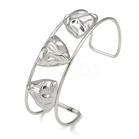 Non-Tarnish 304 Stainless Steel Wide Textured Open Cuff Bangles BJEW-Q348-05P-04-1