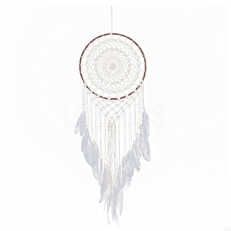 Iron Bohemian Woven Web/Net with Feather Macrame Wall Hanging Decorations PW-WG35995-01-1