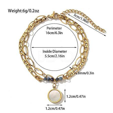 304 Stainless Steel & Natural Sodalite Beaded & Natural Shell Double Layer Bracelets FS-WG81BCE-12-1
