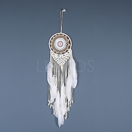 Iron Bohemian Woven Web/Net with Feather Macrame Wall Hanging Decorations PW-WG41914-03-1