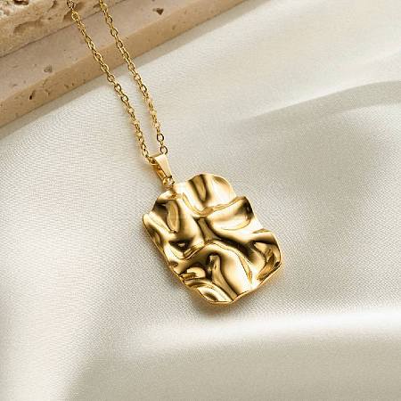 304 Stainless Steel Textured Pendant Necklaces for Women WG28923-04-1