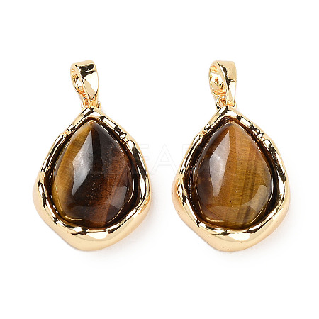 Natural Tiger Eye Teardrop Pendants KK-C051-59G-02-1