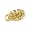 Brass Micro Pave Clear Cubic Zirconia Leaf Charms ZIRC-F132-62G-3